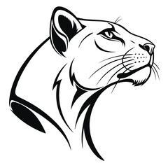 Elegant stylized lioness observes keenly; black outline suggests strength and graceful silhouette form