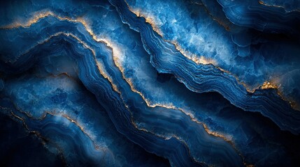 Naklejka premium Deep blue and gold marble veining