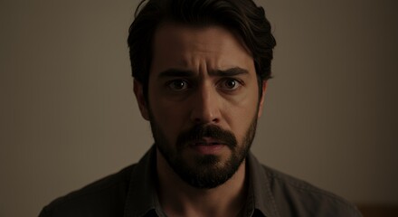 Obraz premium Intense Gaze: A Man's Worried Expression