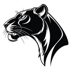Bold black panther head profile shows intricate lines and a sleek, powerful feline