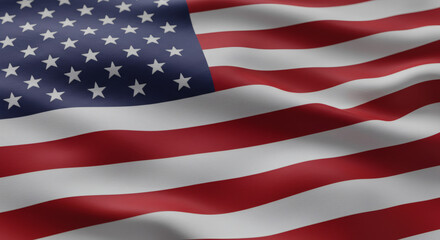 Close-up View of a Waving American Flag Stars and Stripes in High Detail