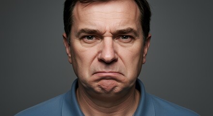 Fototapeta premium A Man's Discontent: Portrait of a Grumpy Middle-Aged Man