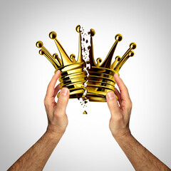 Anti Authoritarian Symbol as a broken Crown as a person destroying a golden king symbol representing resistance liberty and autocracy as an icon of protest of tyranny and anti-democratic government.