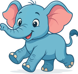 Fototapeta premium Cute Cartoon Blue Elephant with Big Ears and Happy Smile vector illustration