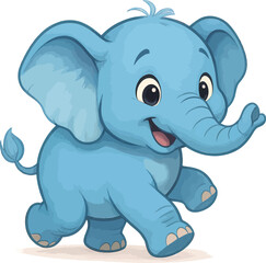 Naklejka premium Cute Cartoon Blue Elephant with Big Ears and Happy Smile vector illustration