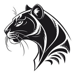 Striking panther head prowls stealthily with powerful lines defining its sleek form