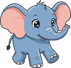 Naklejka premium Cute Cartoon Blue Elephant with Big Ears and Happy Smile vector illustration