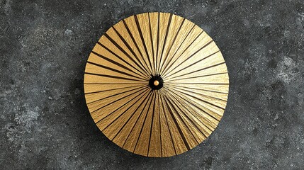 Golden parasol on a dark stone surface.