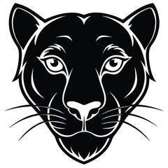 A stylized black panther gazes intently forward, its white markings accentuating the powerful feline presence