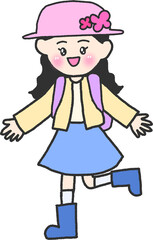 Girl on a Picnic with Pink Hat Illustration PNG