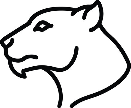 A minimalist black outline showcases the sleek form of a cougar head profile