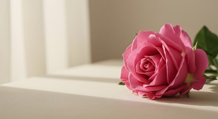 Single Pink Rose in Soft Sunlight Elegant Floral Photography