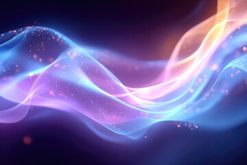 Abstract design with flowing lines and luminous particles.