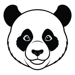 Black and white cartoon portrait showcases a simplified panda face with big eyes and smile