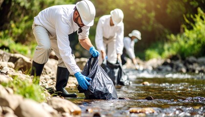Volunteers cleaning a riverbank (1)