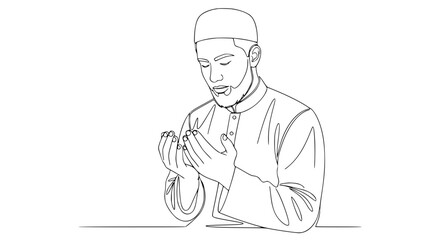 OneLine Drawing of a Muslim Man in Prayer.