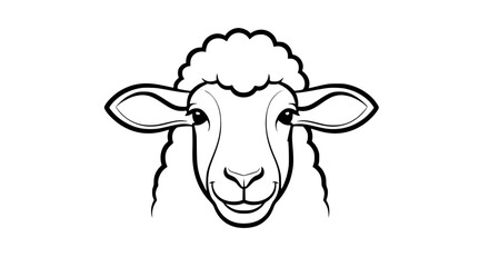 Simple Black and White Sheep Head Illustration.