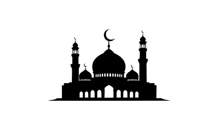Simple Silhouette of a Majestic Mosque with Minarets.
