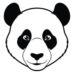 Black and white panda face looks directly forward with cute and captivating eyes
