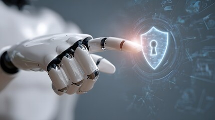 Robotic Hand Interacting with a Digital Security Icon