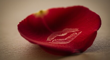 Close-up of a Single Rose Petal with a Lipstick Kiss Imprint