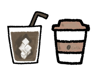 クレヨンで描いたコーヒーの手書きイラスト