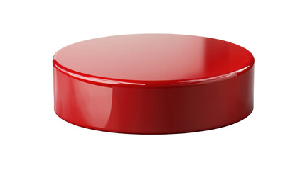 red glossy pedestal with bold design on white background