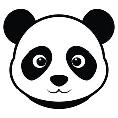 Adorable panda face with expressive eyes and cute smile appears in the simple design