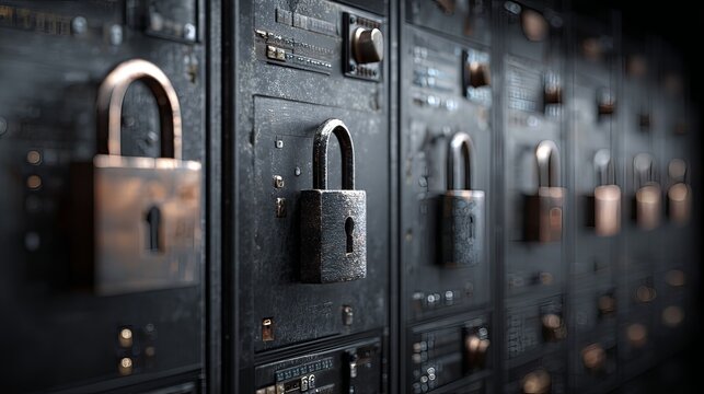 secure login padlocks and encrypted data panels.