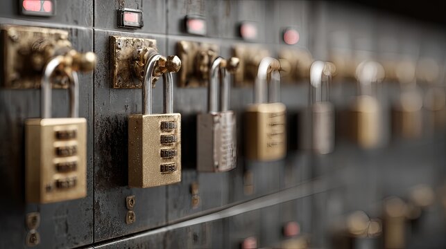 secure login padlocks and encrypted data panels.