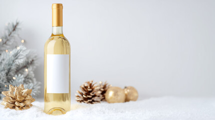 Golden Christmas Bottle with Holly Decorations