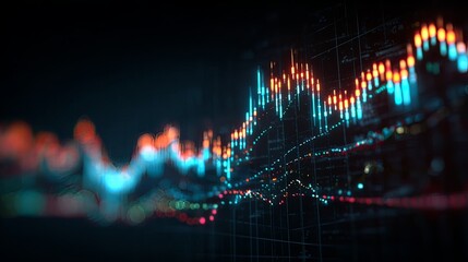 stock exchange graph with glowing data lines.