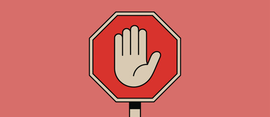 Stop Sign with Hand Graphic Minimalist Design
