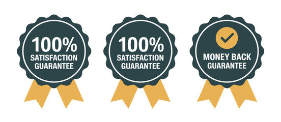Three Guarantee Badges 100 Percent Satisfaction Money Back