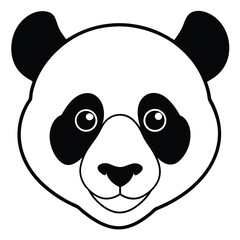 A simple black and white drawing shows the cute face of a panda