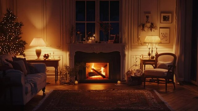 Cozy Christmas living room with fireplace (1)