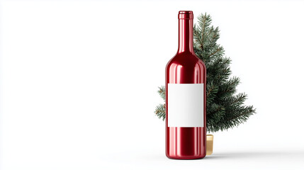 Red Holiday Wine Bottle with Blank Label Mockup