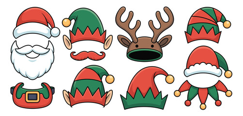 Christmas Cartoon Character Hats and Facial Features Set