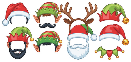 Christmas Photo Booth Props Elf Santa Reindeer Masks