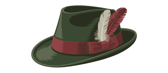 Stylish Green Fedora Hat with Maroon Band and Feathers