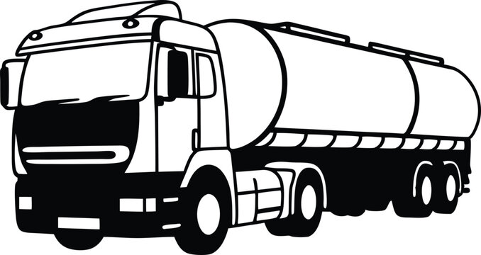 Fototapeta Tanker truck icon black and white vector silhouette.
