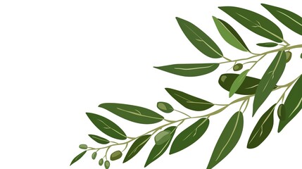 Naklejka premium An olive branch adorned with lush green leaves is beautifully isolated on a clean white background, a symbol of peace and tranquility created by generative AI. The fresh and vibrant leaves enhance the