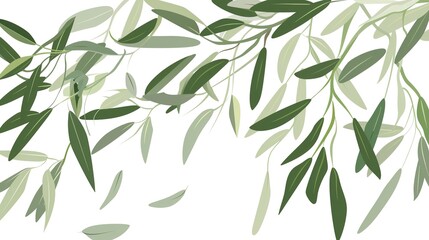 Fototapeta premium An olive branch adorned with lush green leaves is beautifully isolated on a clean white background, a symbol of peace and tranquility created by generative AI. The fresh and vibrant leaves enhance the