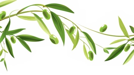 Fototapeta premium An olive branch adorned with lush green leaves is beautifully isolated on a clean white background, a symbol of peace and tranquility created by generative AI. The fresh and vibrant leaves enhance the