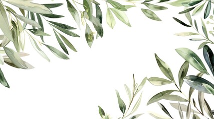 Obraz premium An olive branch adorned with lush green leaves is beautifully isolated on a clean white background, a symbol of peace and tranquility created by generative AI. The fresh and vibrant leaves enhance the