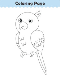 Funny cartoon parrot. Coloring pages. Vector illustration