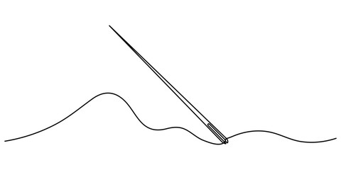 needle continuous one line drawing, Needle icon line continuous drawing vector. One line Needle icon vector background. Sewing needle icon. Continuous outline of a Sewing needle icon, Continuous Line