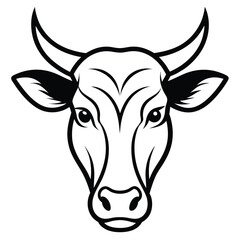 Striking black outline shows detailed bull head, with powerful horns and sharp eyes