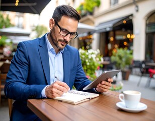 Businessman working outdoors