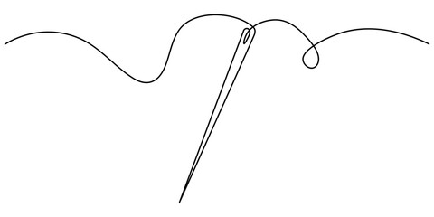needle continuous one line drawing, Needle icon line continuous drawing vector. One line Needle icon vector background. Sewing needle icon. Continuous outline of a Sewing needle icon, Continuous Line